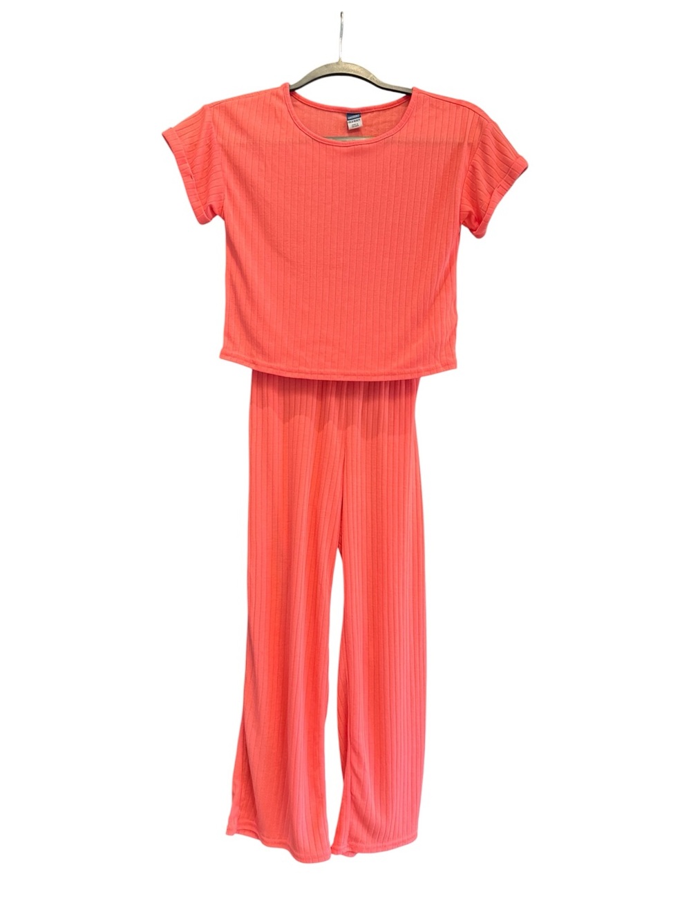 Girls Coral Ribbed Two-Piece Lounge Set